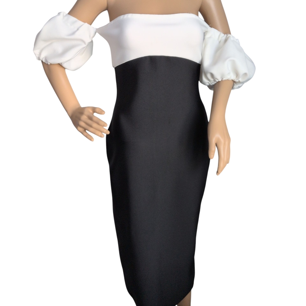 Elegant Off-Shoulder Black and White Dress